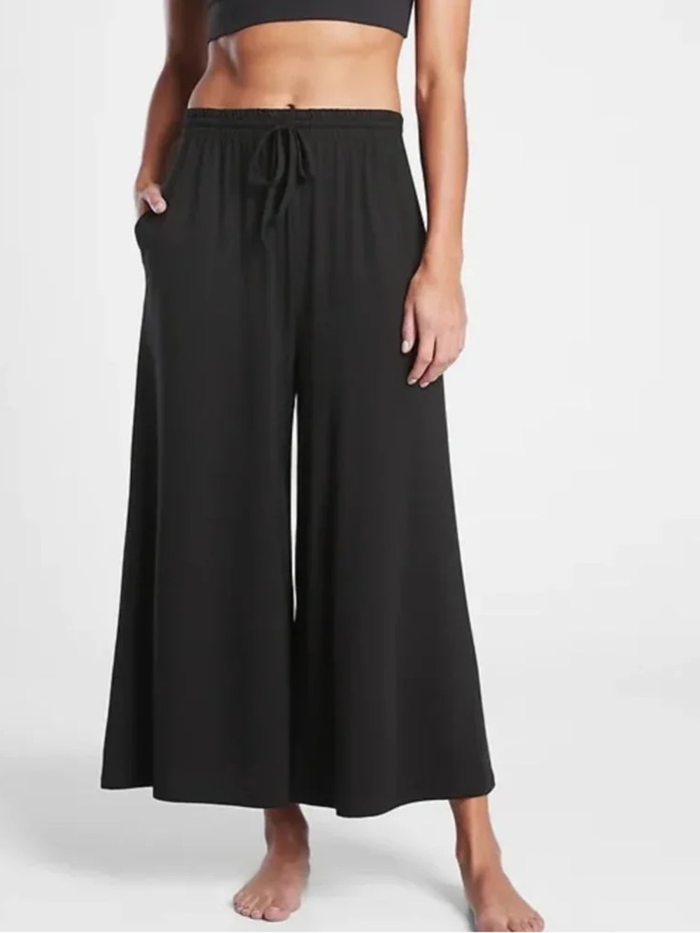 Athleta Nighttime Bliss Sleep Tencel Wide Leg Crop Jogger| Black | Small